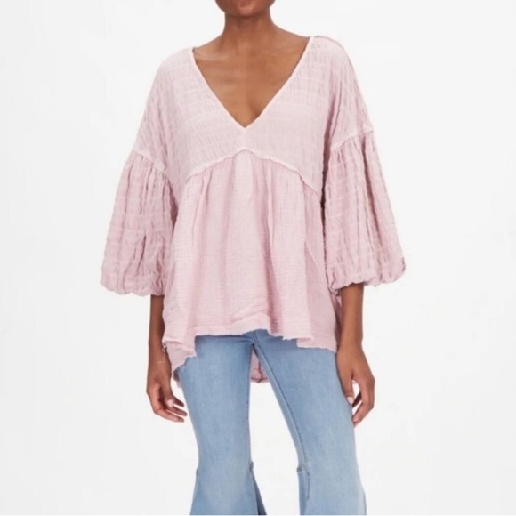 We The Free Women’s Flower Power Oversized Boho Top Dusty Pink Size Small - Picture 1 of 7